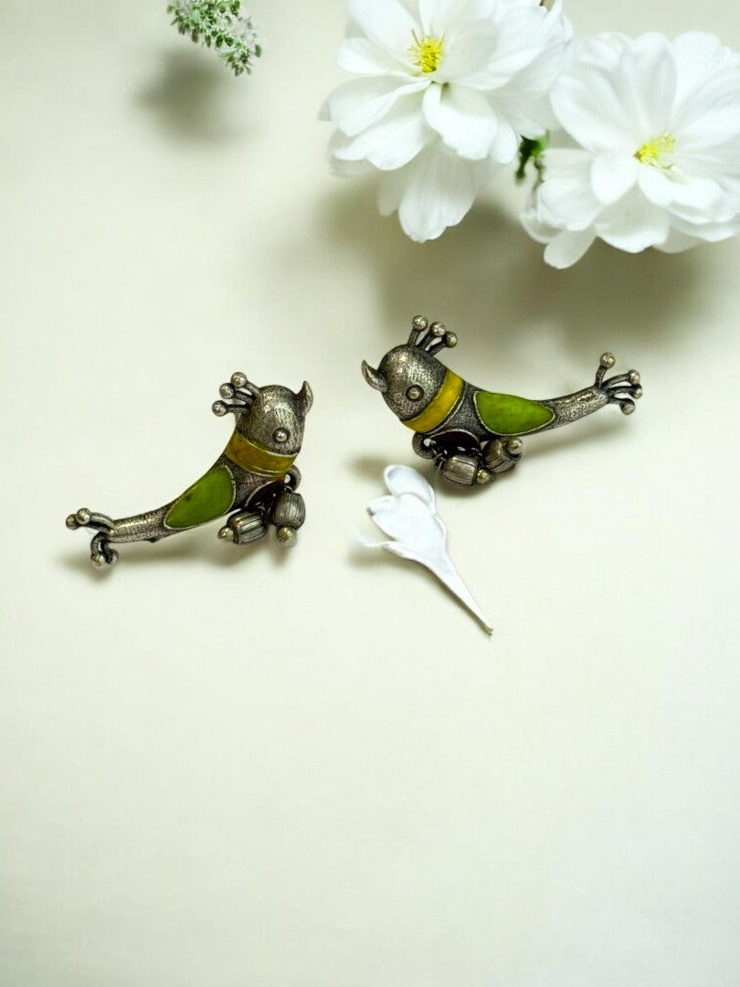 GREEN AIZAL GERMAN SILVER EARRINGS