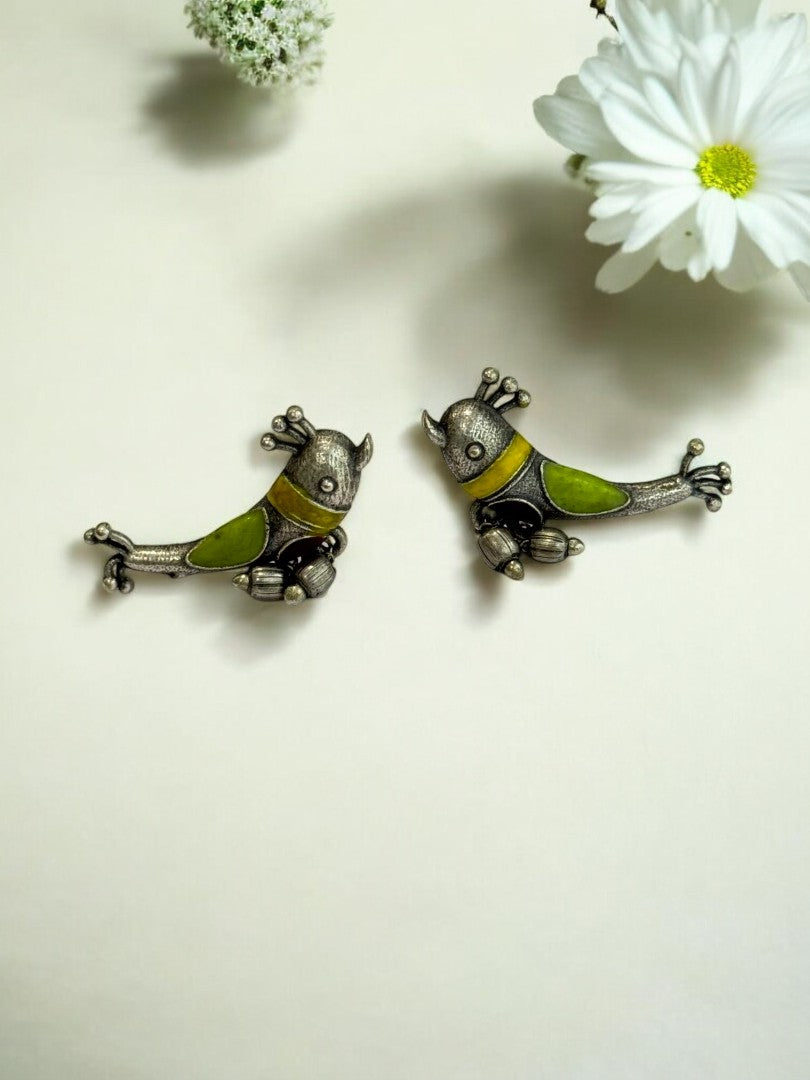 GREEN AIZAL GERMAN SILVER EARRINGS