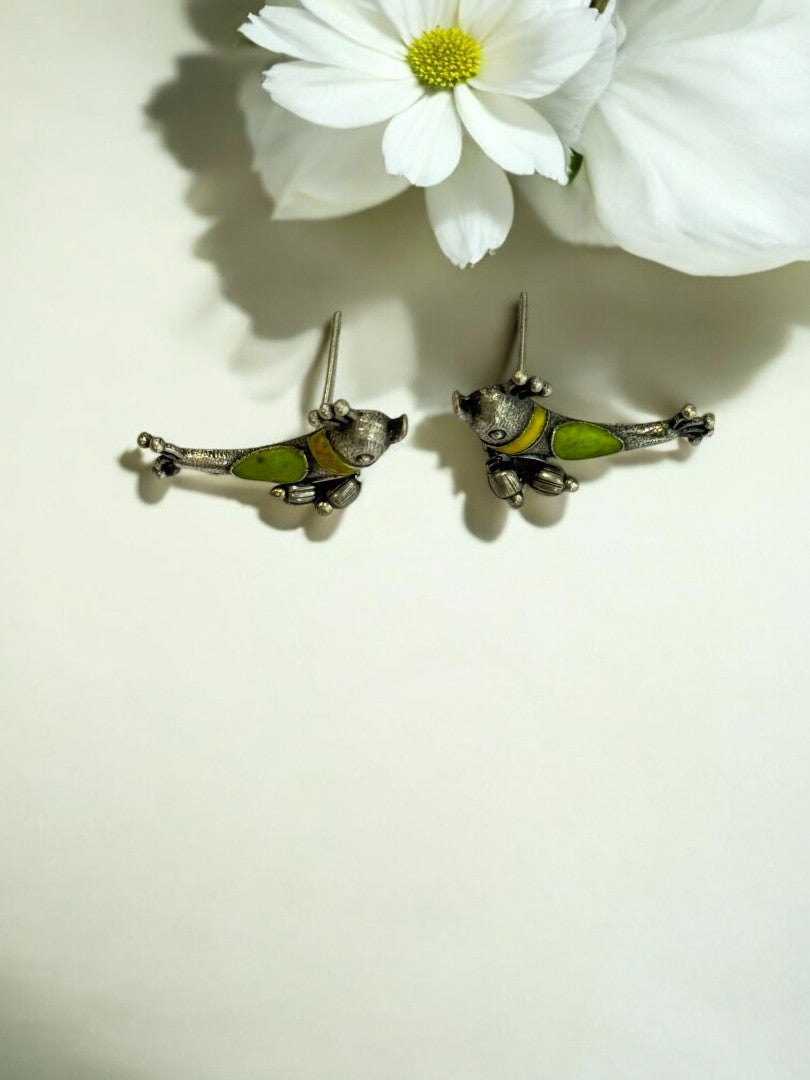 GREEN AIZAL GERMAN SILVER EARRINGS