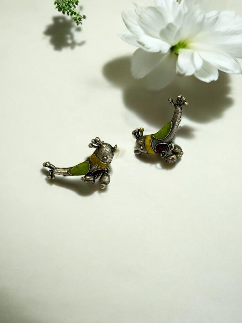 GREEN AIZAL GERMAN SILVER EARRINGS