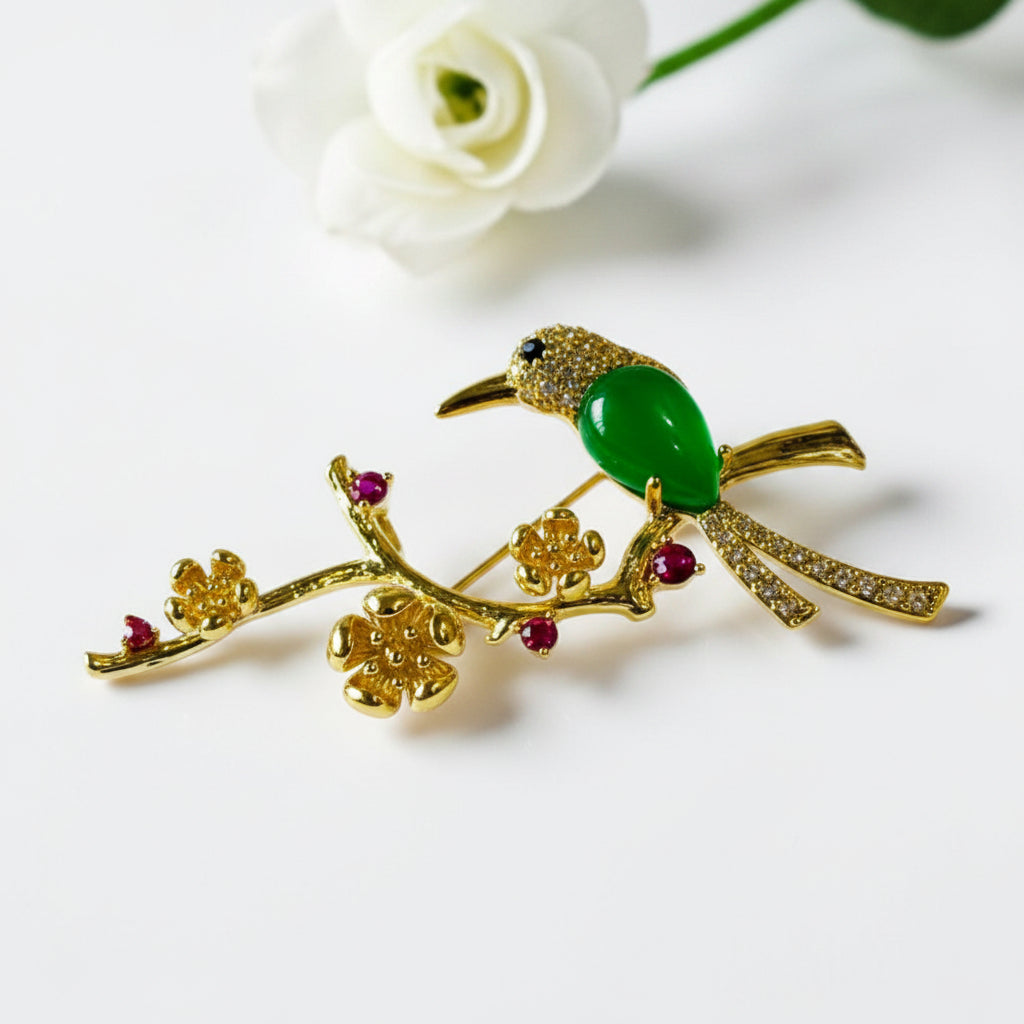 GREEN BIRD XIMENA BROOCH