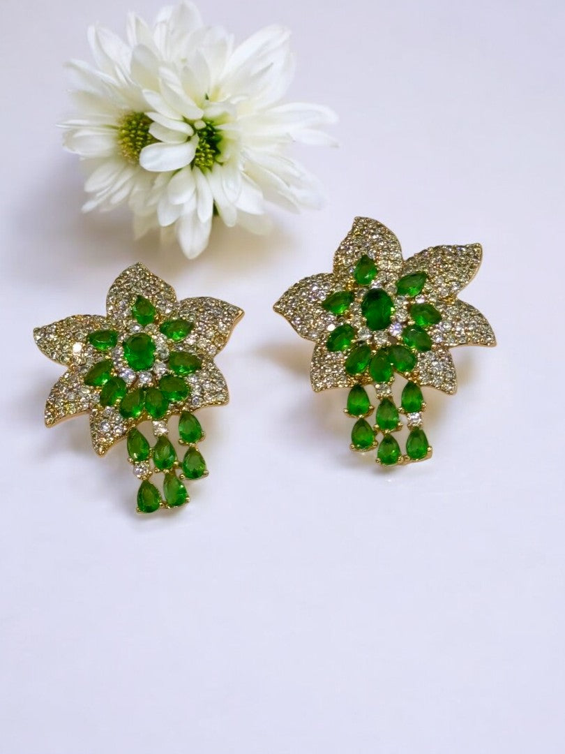 GREEN DIAMOND FLOWER DAMON EARRINGS