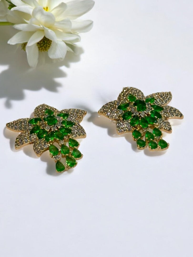 GREEN DIAMOND FLOWER DAMON EARRINGS