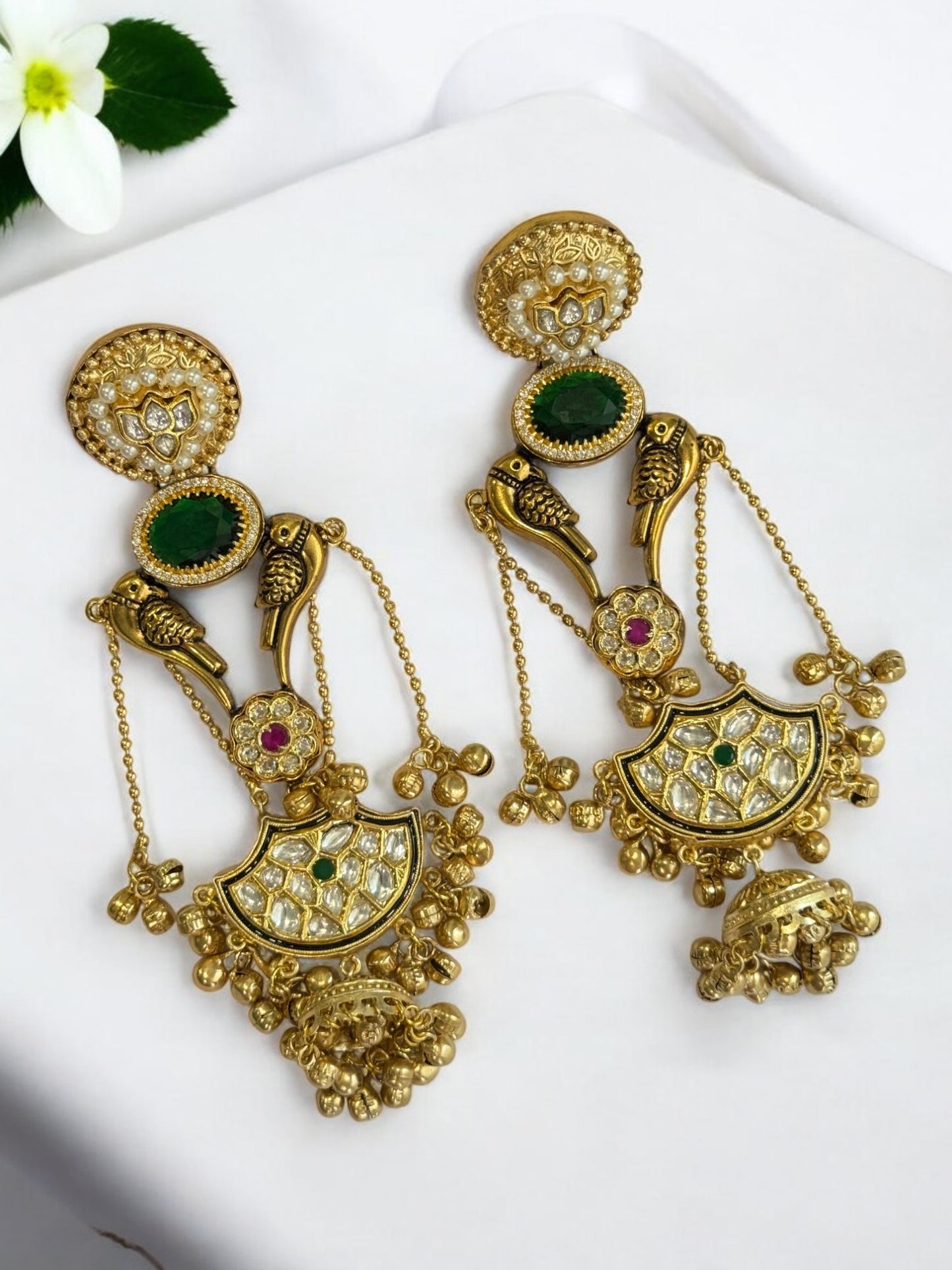 GREEN HIMANSHI GERMAN SILVER EARRINGS