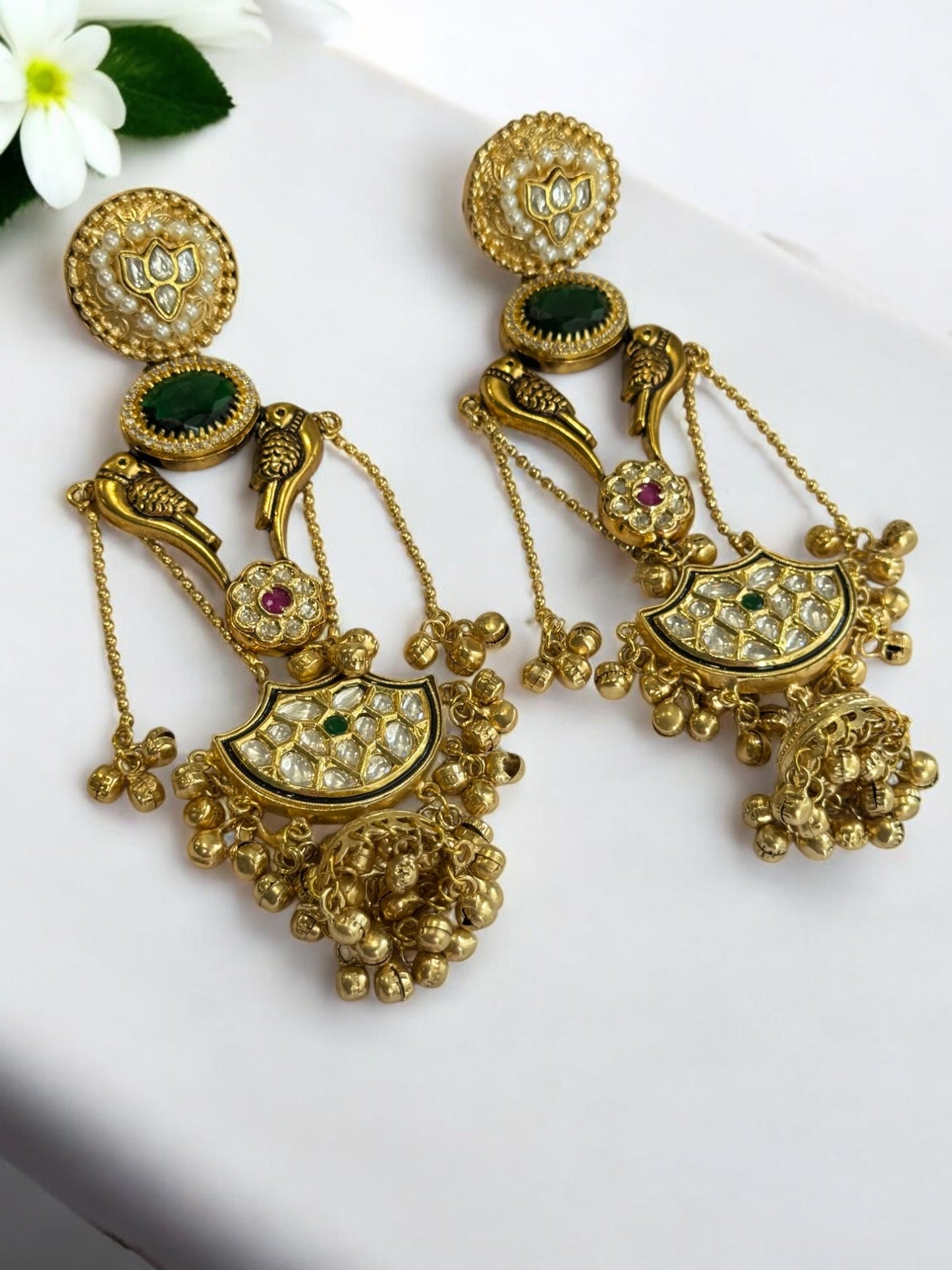 GREEN HIMANSHI GERMAN SILVER EARRINGS