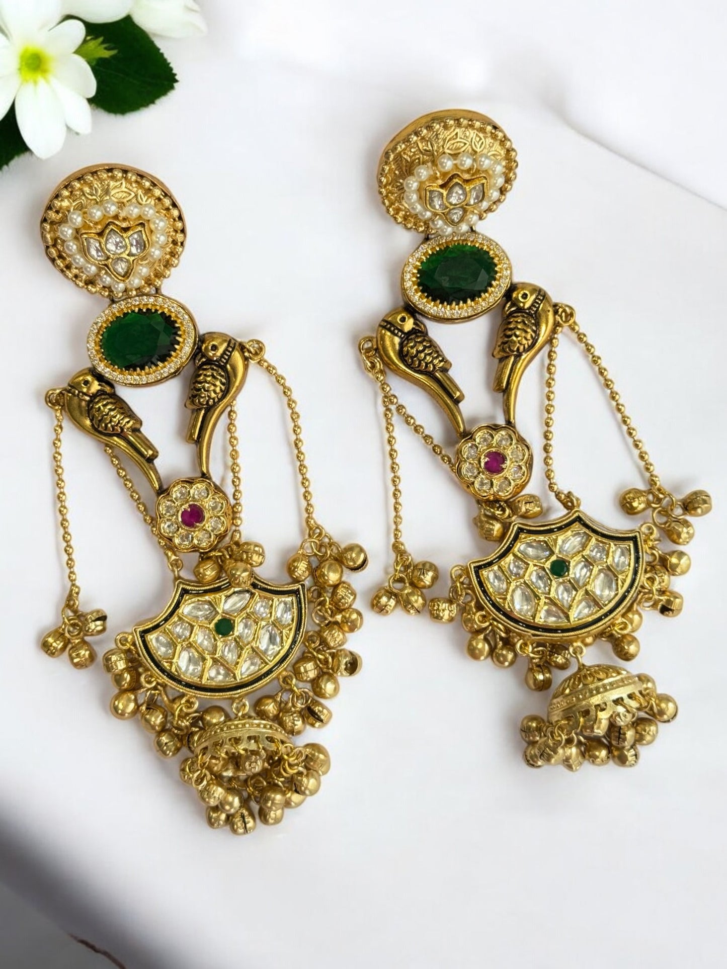 GREEN HIMANSHI GERMAN SILVER EARRINGS