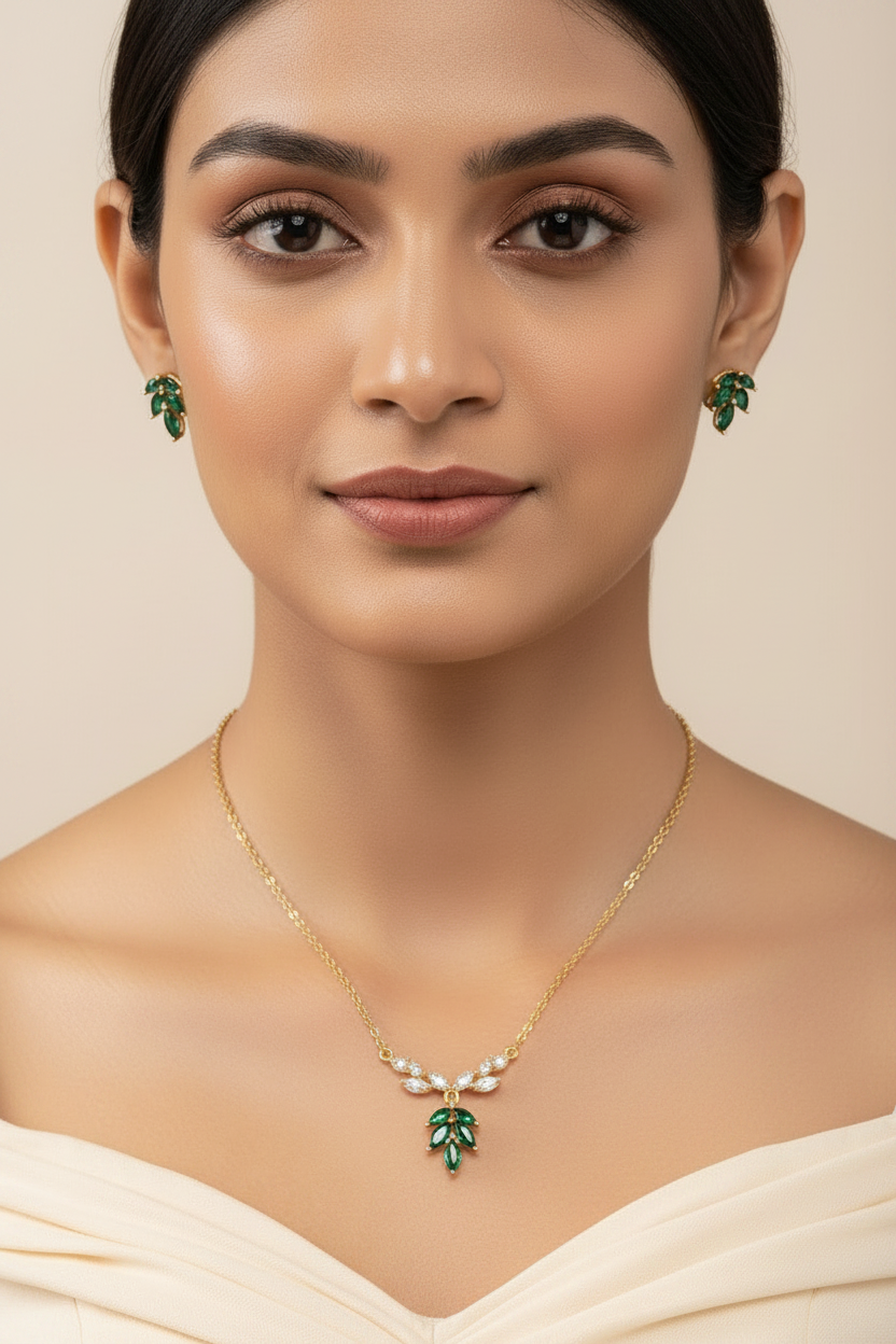GREEN LEAF DIAMOND EVERLY NECKLACE SET