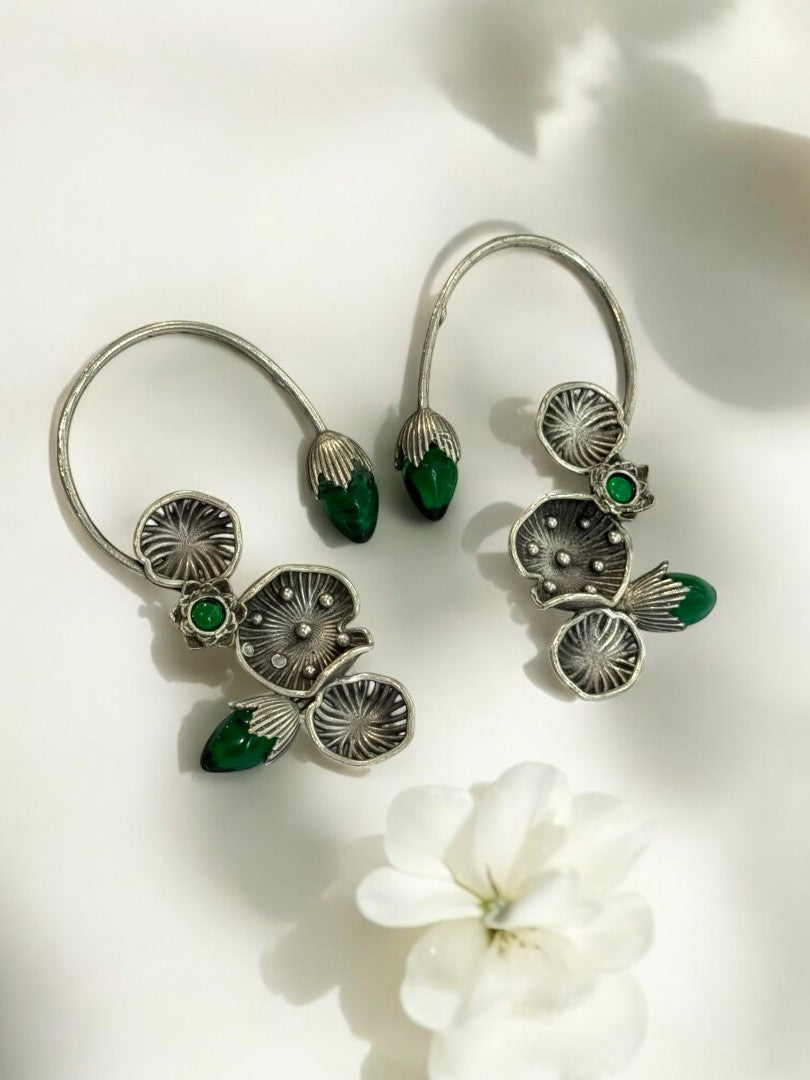 GREEN LOTUS LEAF AISHA GERMAN SILVER EAR CUFF