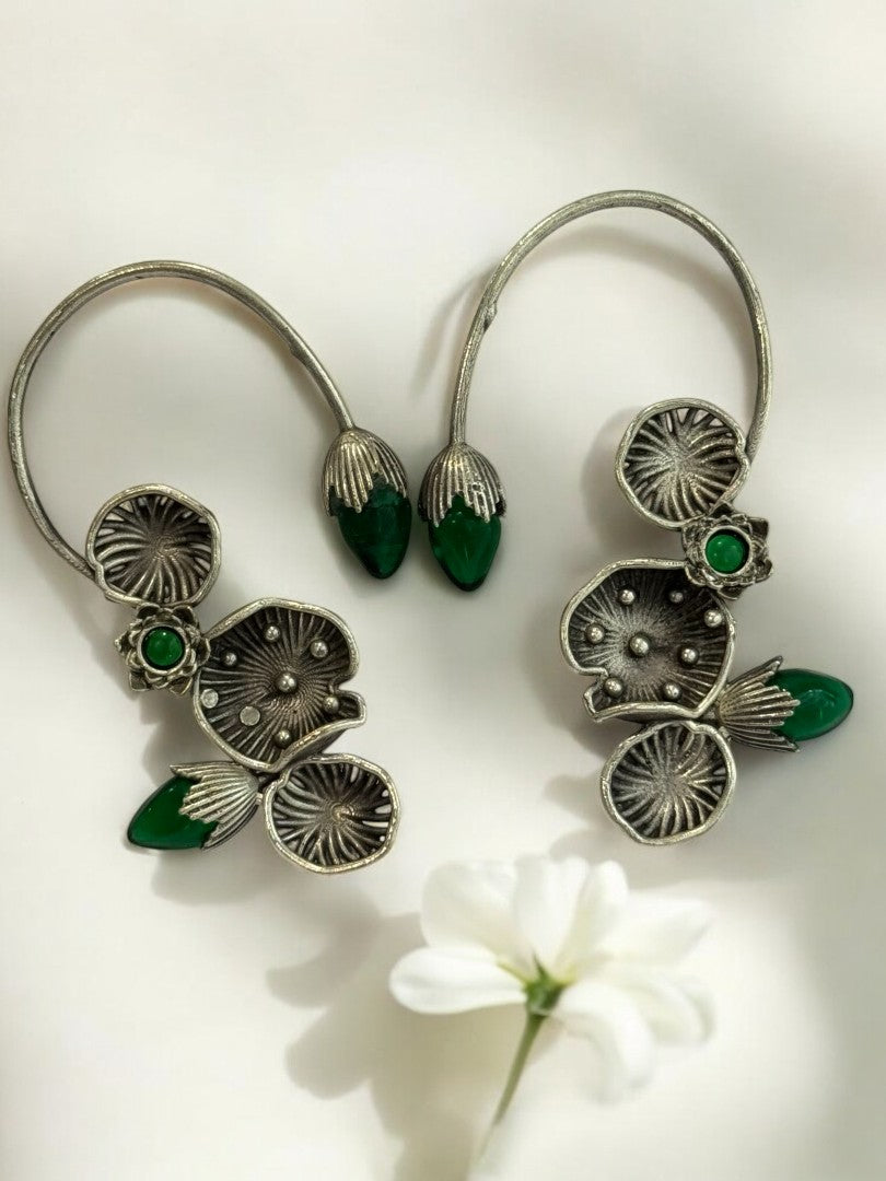 GREEN LOTUS LEAF AISHA GERMAN SILVER EAR CUFF