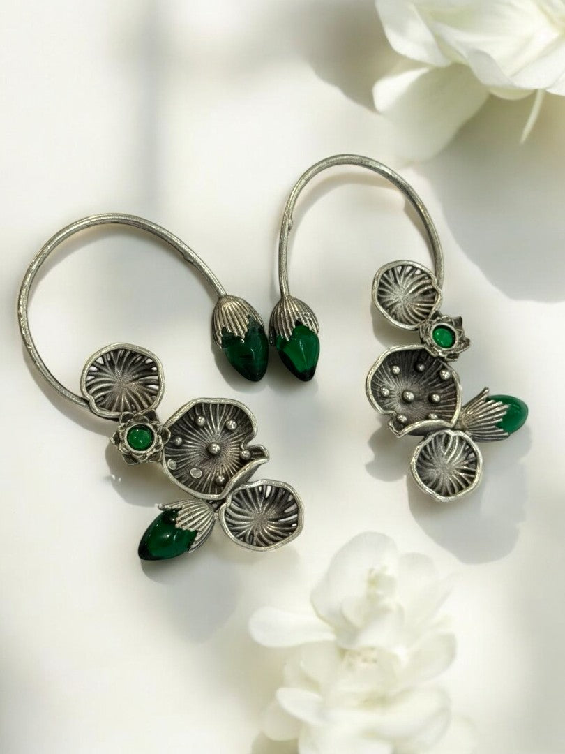 GREEN LOTUS LEAF AISHA GERMAN SILVER EAR CUFF