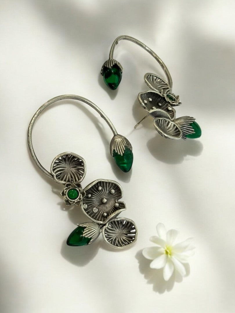 GREEN LOTUS LEAF AISHA GERMAN SILVER EAR CUFF