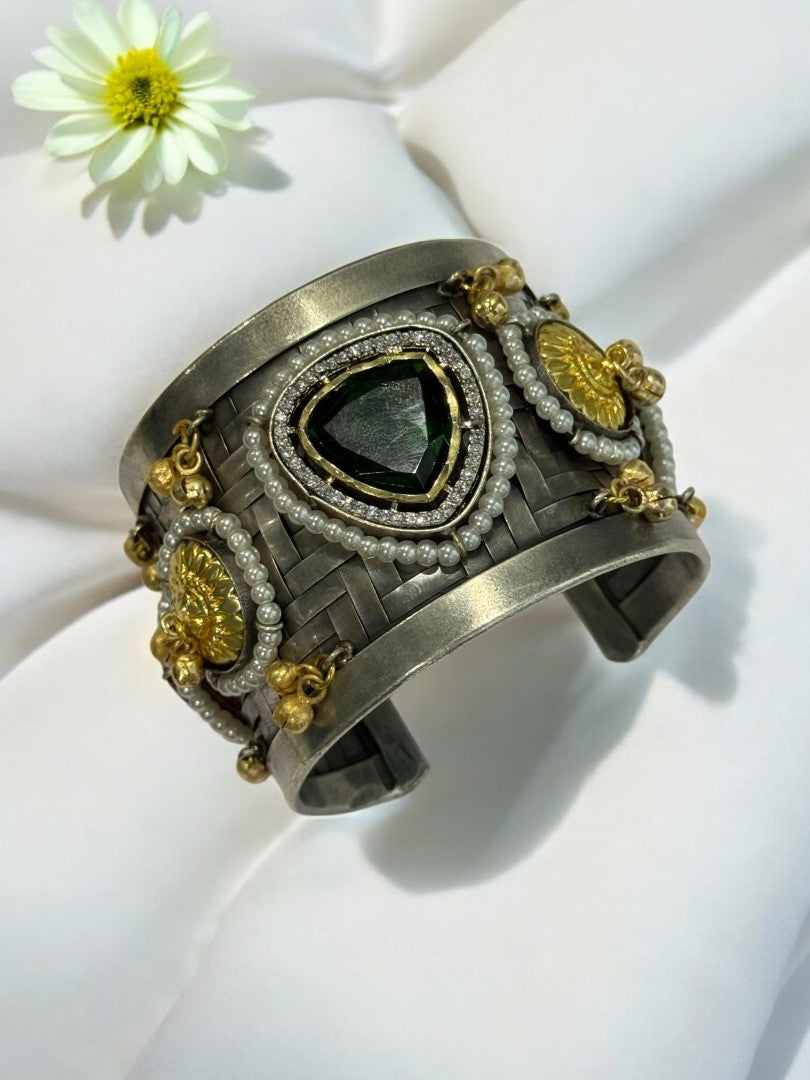 GREEN MOTIF NIMA GERMAN SILVER CUFF