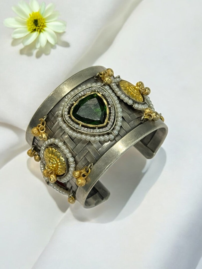 GREEN MOTIF NIMA GERMAN SILVER CUFF