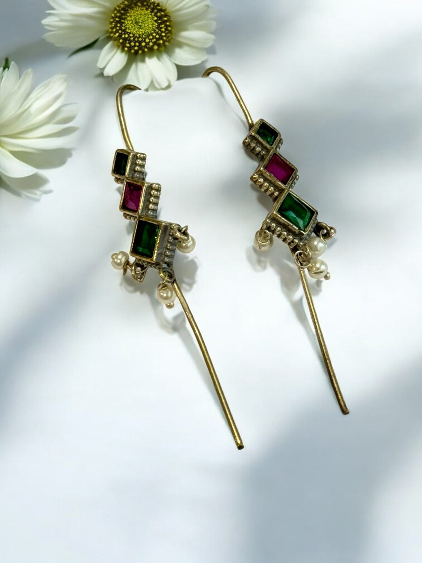 GREEN PINK IRYA GERMAN SILVER EAR CUFF