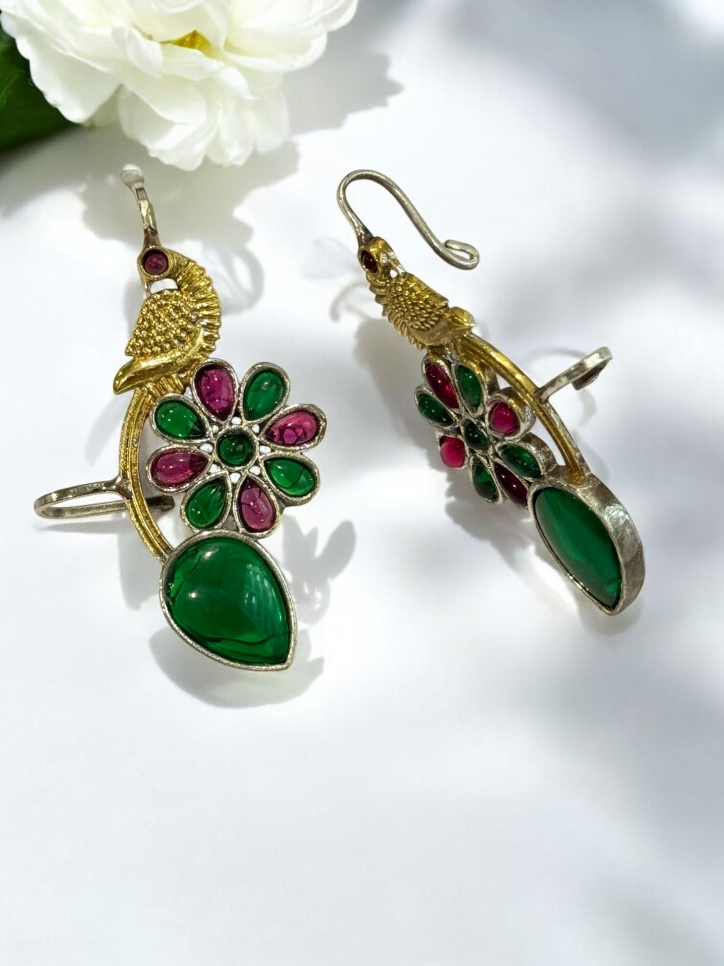 GREEN PINK JIYANSHA GERMAN SILVER EAR CUFF