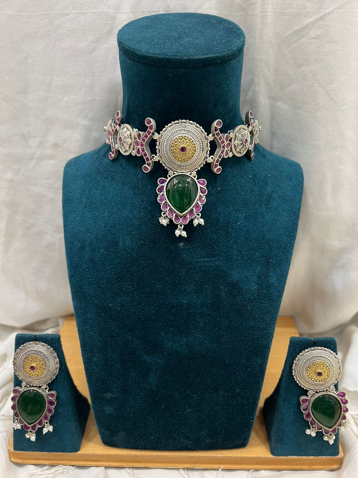 GREEN NAYSA GERMAN SILVER JEWELLERY SET