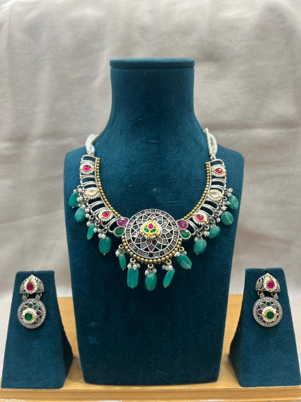 GREEN SANIDHYA GERMAN SILVER JEWELLERY SET