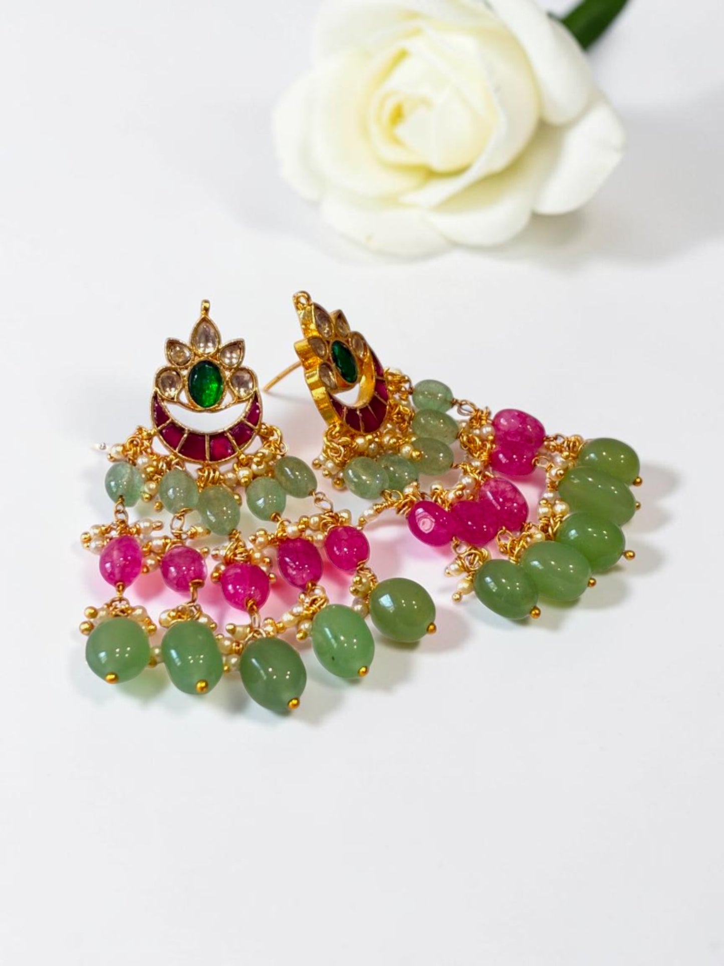MAGENTA PINK CRESCENT BHAKTI EARRINGS