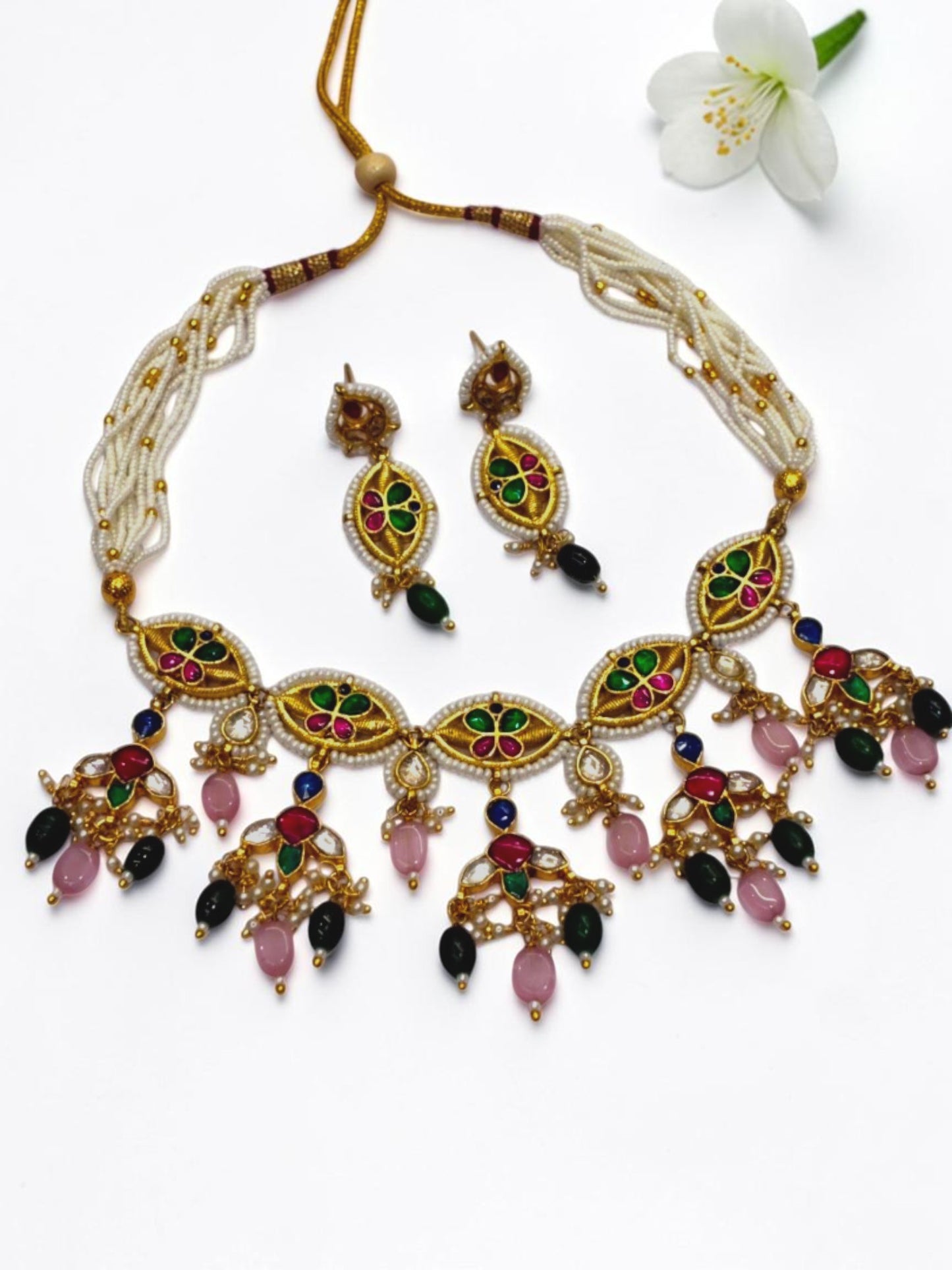 PINK-GREEN JHANKHNA HERITAGE JEWELLERY SET