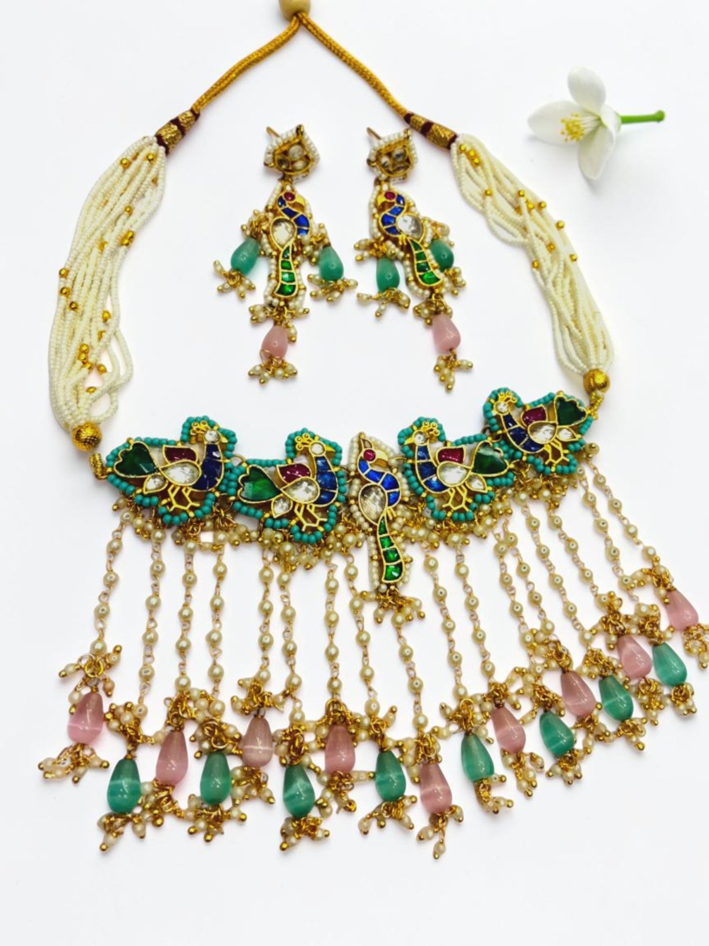 PINK-SEA BLUE GANGA HERITAGE JEWELLERY SET