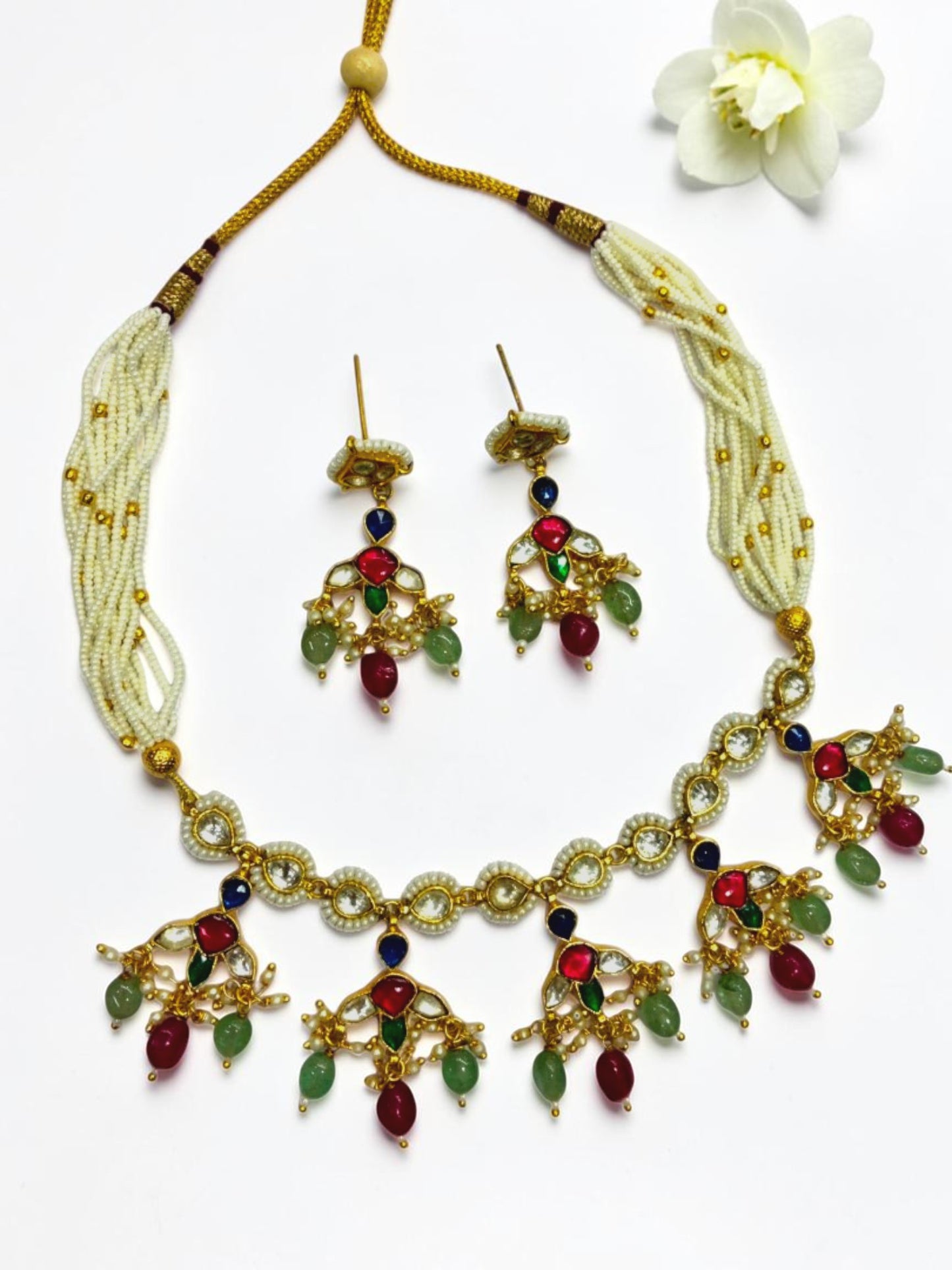 RUBY-SEA GREEN HETAL HERITAGE JEWELLERY SET
