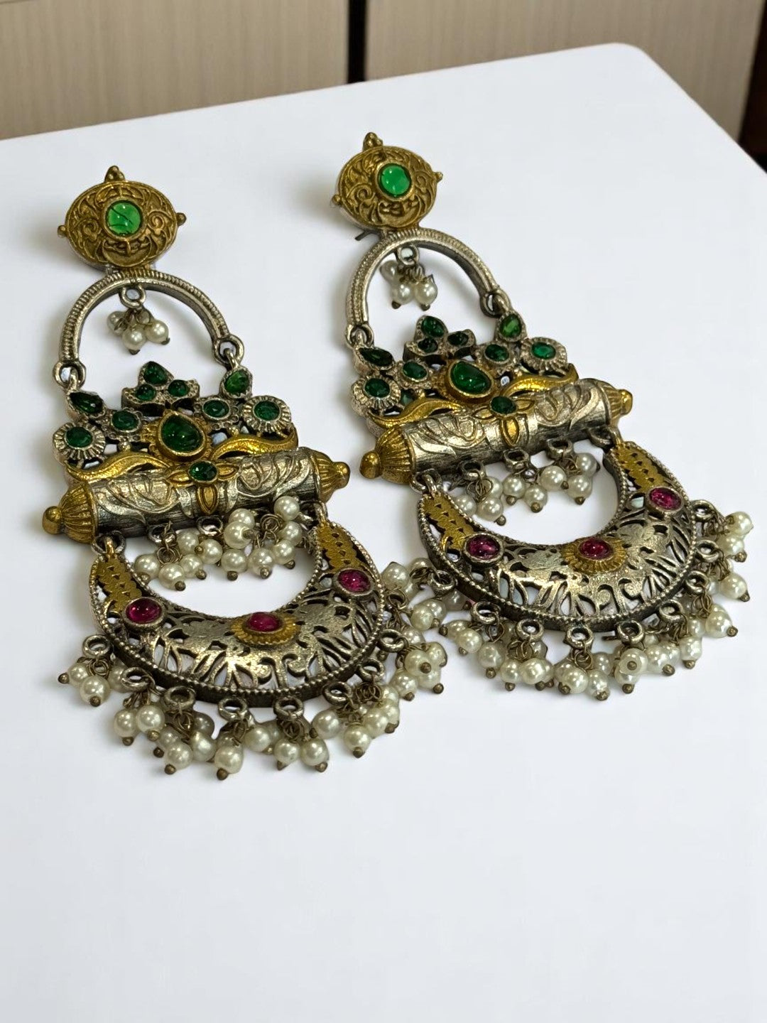 GREEN RUBY HITESHREE GERMAN SILVER EARRINGS