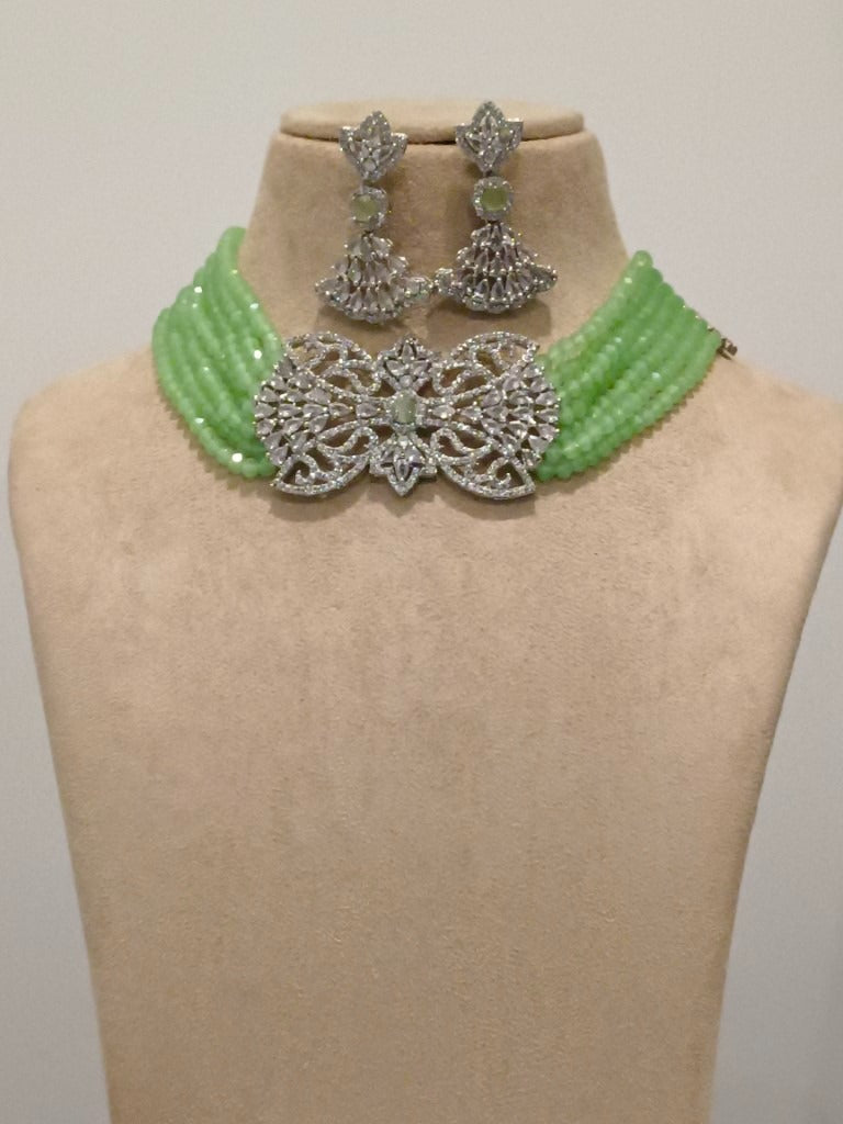 LIGHT GREEN AMALA DIAMOND JEWELLERY SET