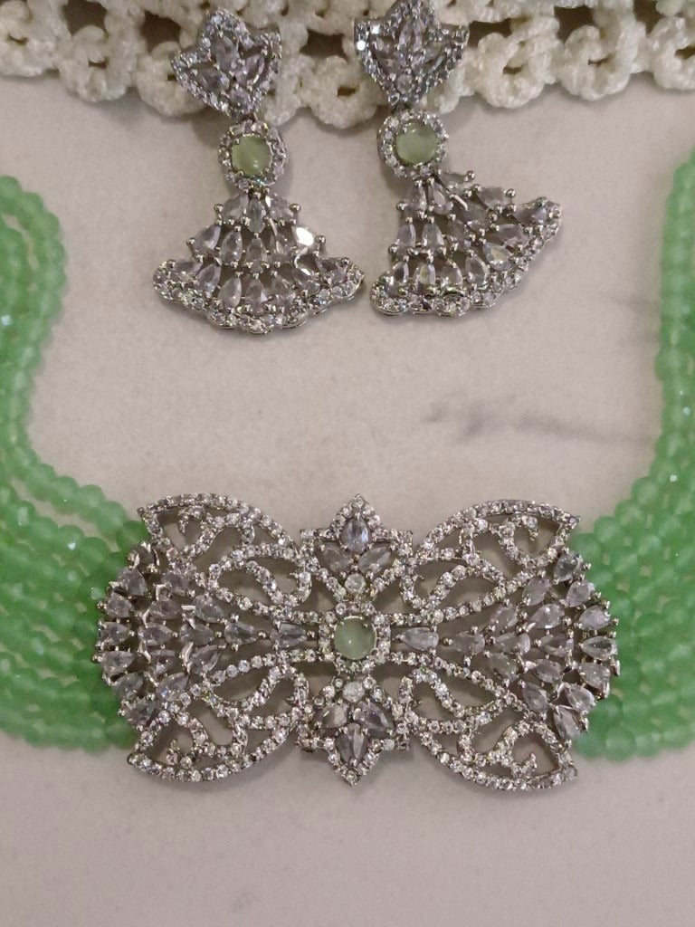 LIGHT GREEN AMALA DIAMOND JEWELLERY SET
