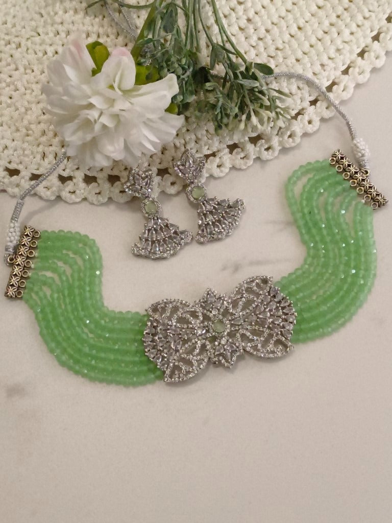 LIGHT GREEN AMALA DIAMOND JEWELLERY SET