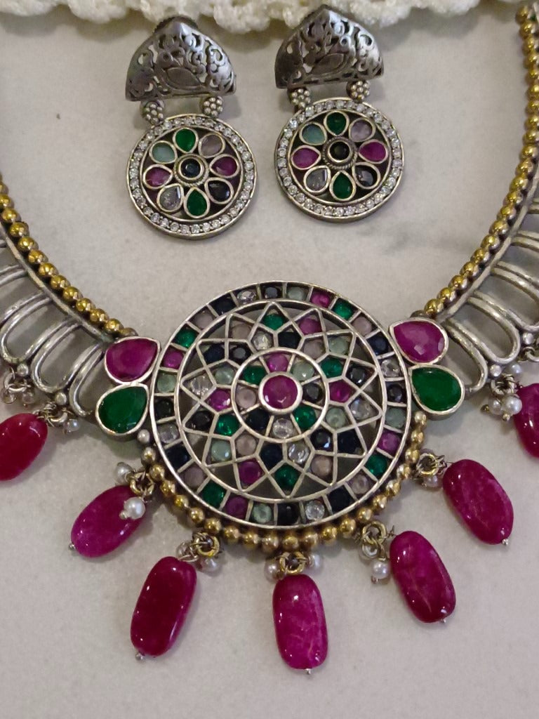 RUBY SANIDHYA GERMAN SILVER JEWELLERY SET