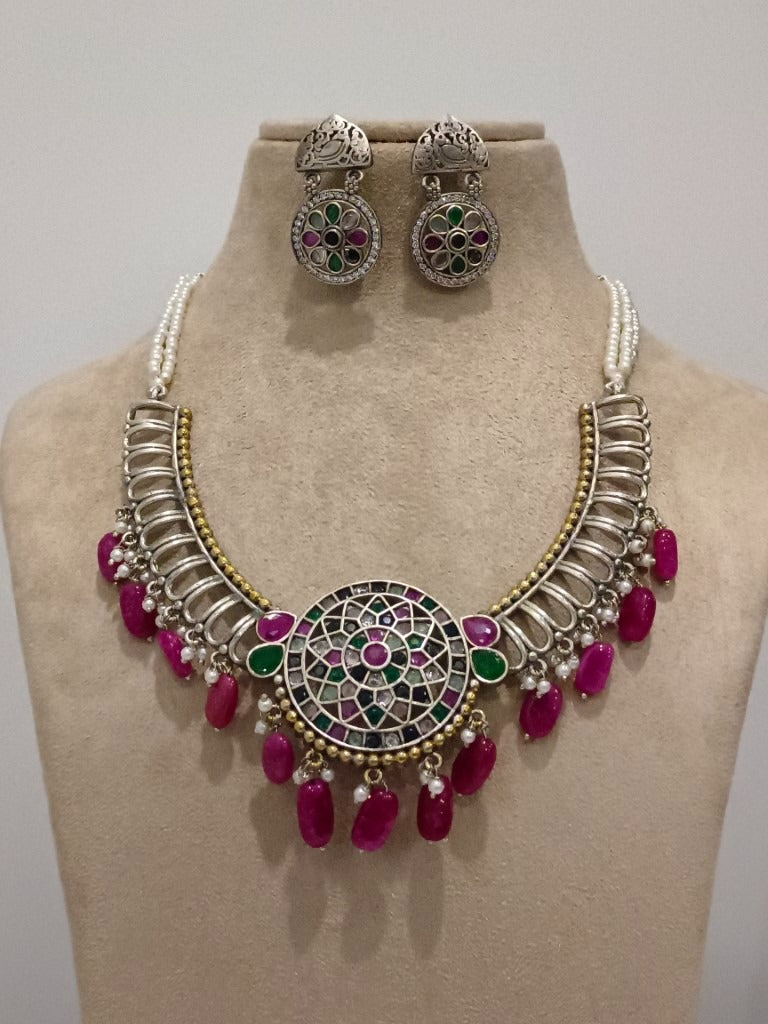 RUBY SANIDHYA GERMAN SILVER JEWELLERY SET