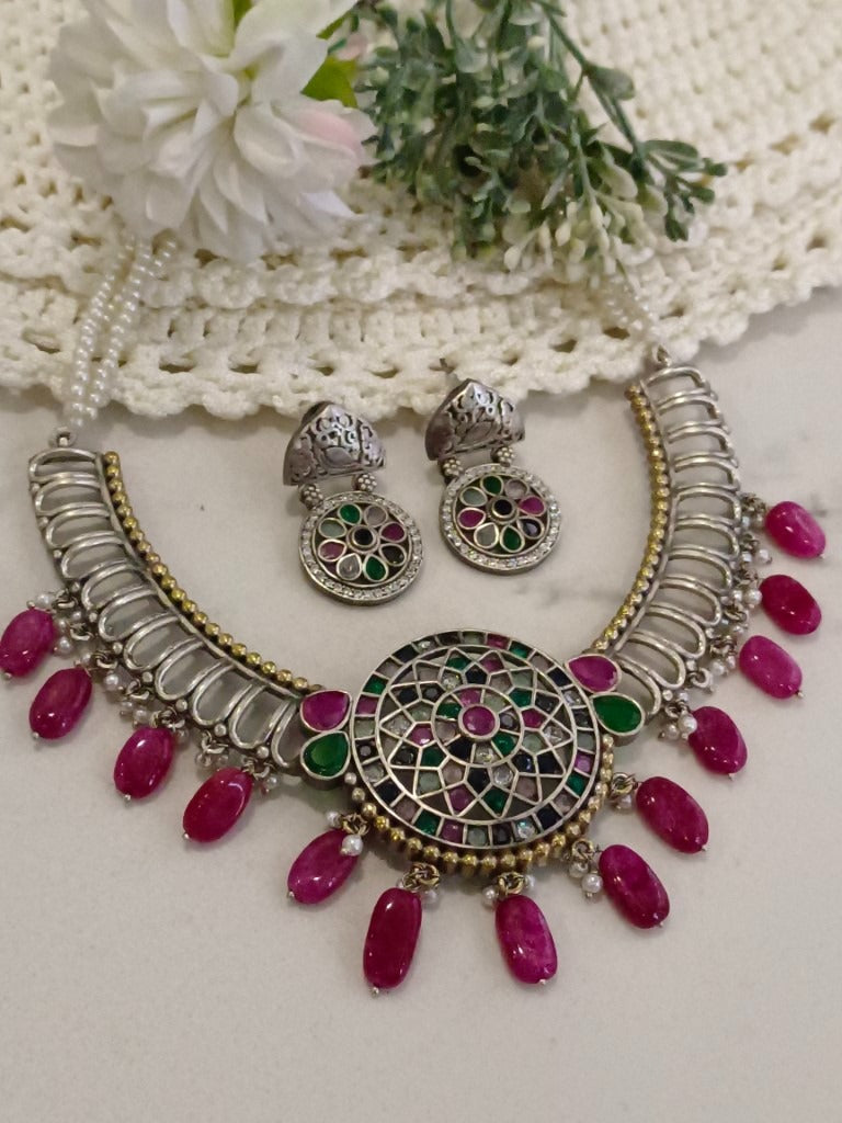 RUBY SANIDHYA GERMAN SILVER JEWELLERY SET