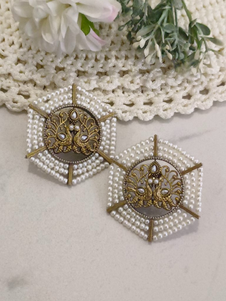 WHITE MOHITA GERMAN SILVER EARRINGS