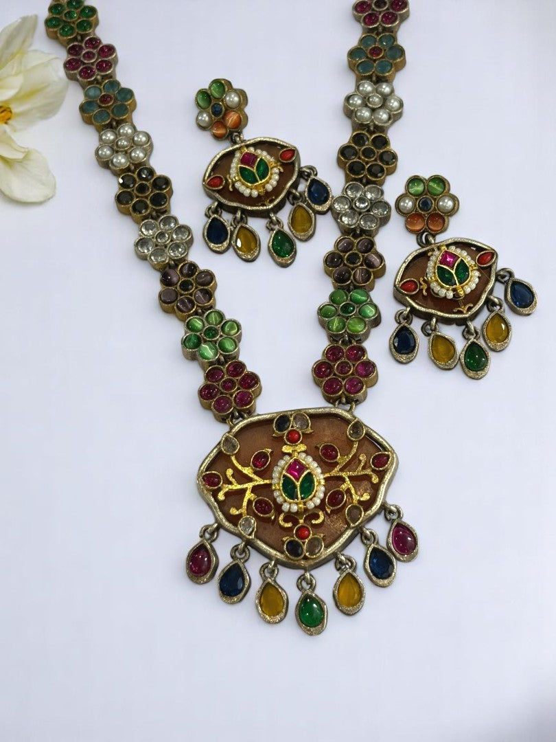 MULTI LENA GERMAN SILVER JEWELLERY SET