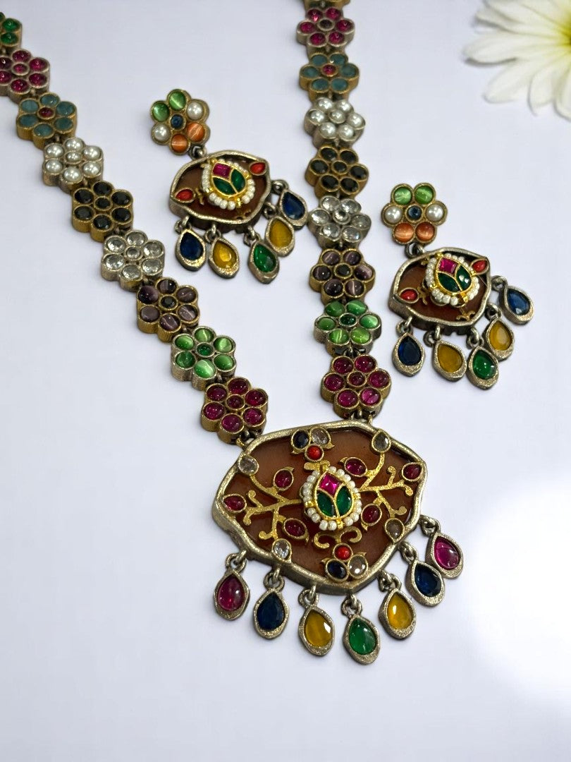 MULTI LENA GERMAN SILVER JEWELLERY SET