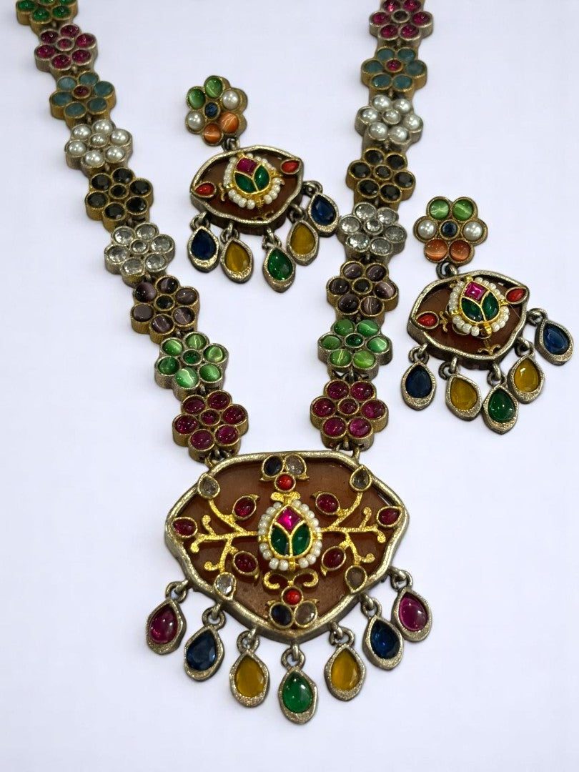 MULTI LENA GERMAN SILVER JEWELLERY SET