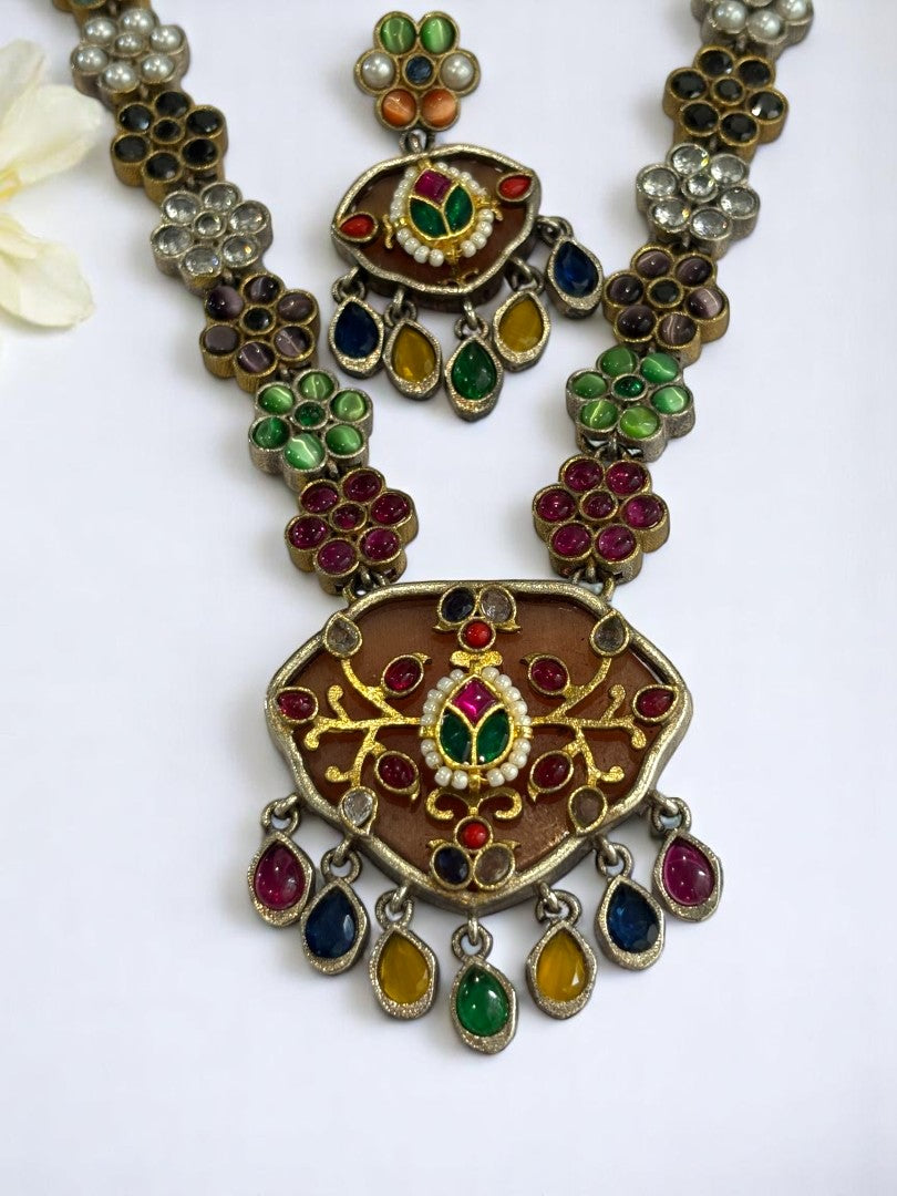 MULTI LENA GERMAN SILVER JEWELLERY SET