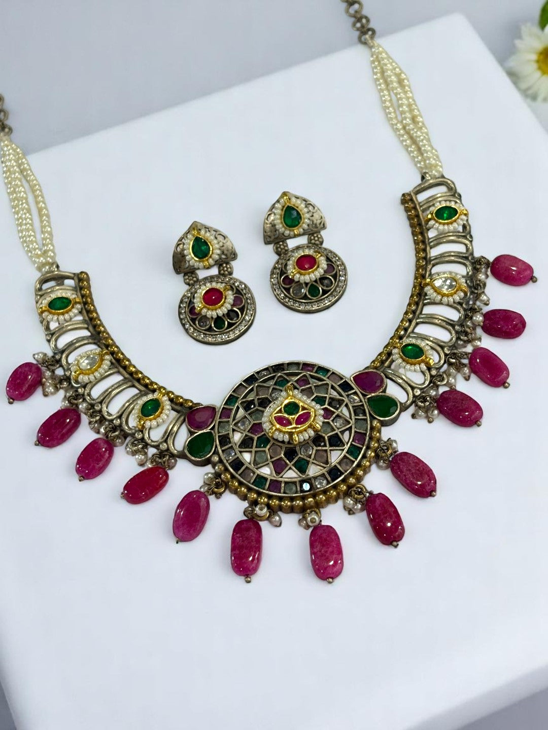 RUBY SANIDHYA GERMAN SILVER JEWELLERY SET
