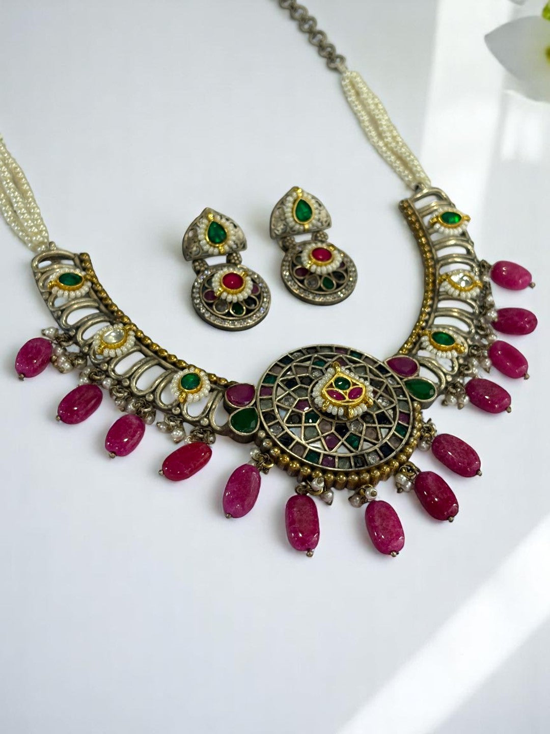 RUBY SANIDHYA GERMAN SILVER JEWELLERY SET
