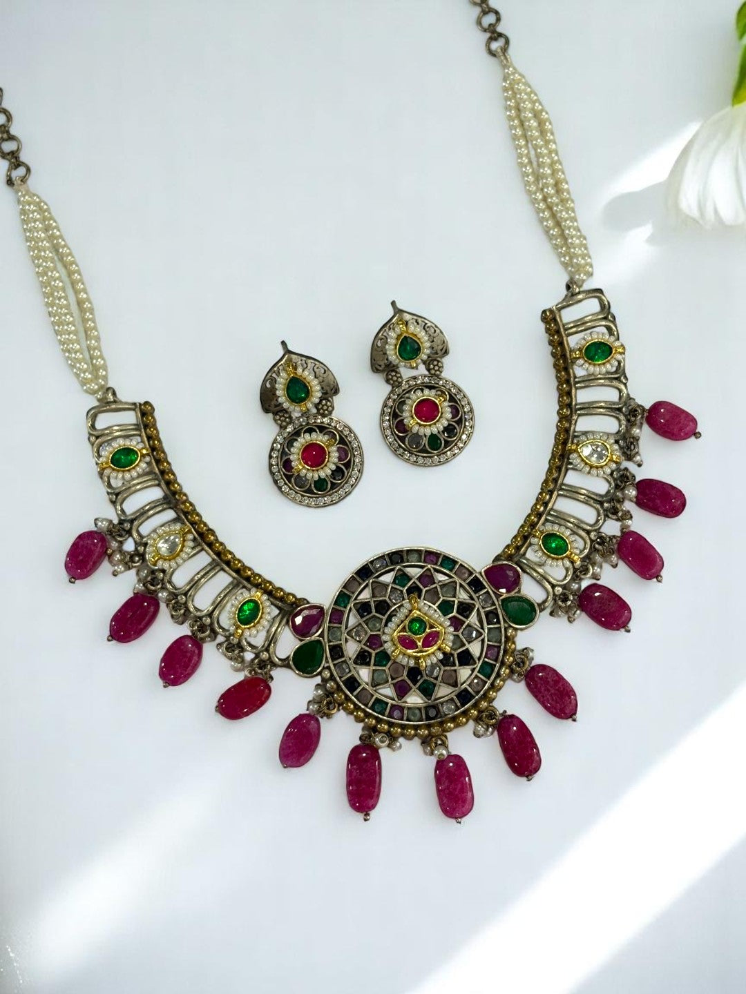 RUBY SANIDHYA GERMAN SILVER JEWELLERY SET