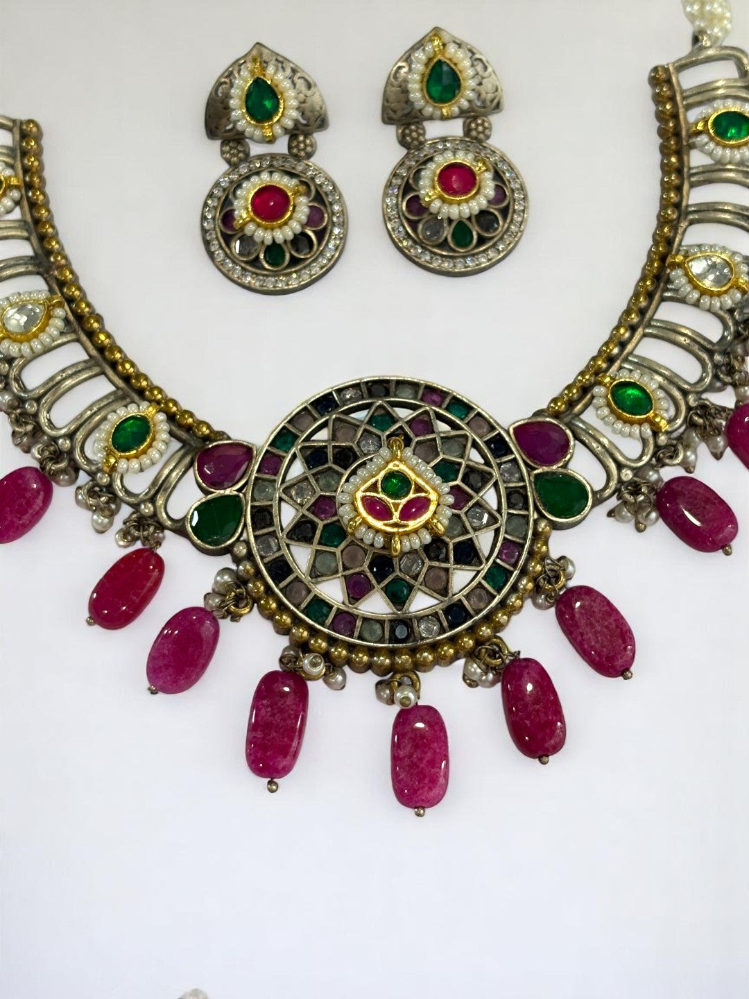 RUBY SANIDHYA GERMAN SILVER JEWELLERY SET