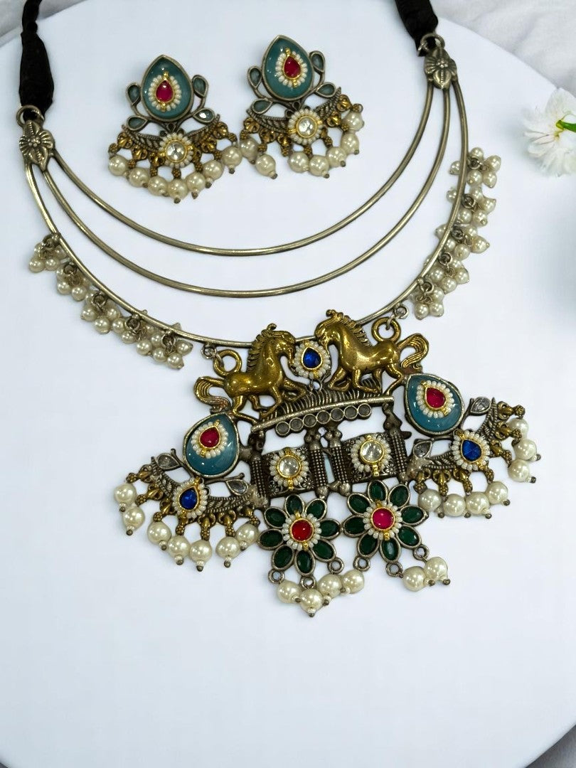 SKY BLUE HASLI BABITHRA GERMAN SILVER JEWELLERY SET