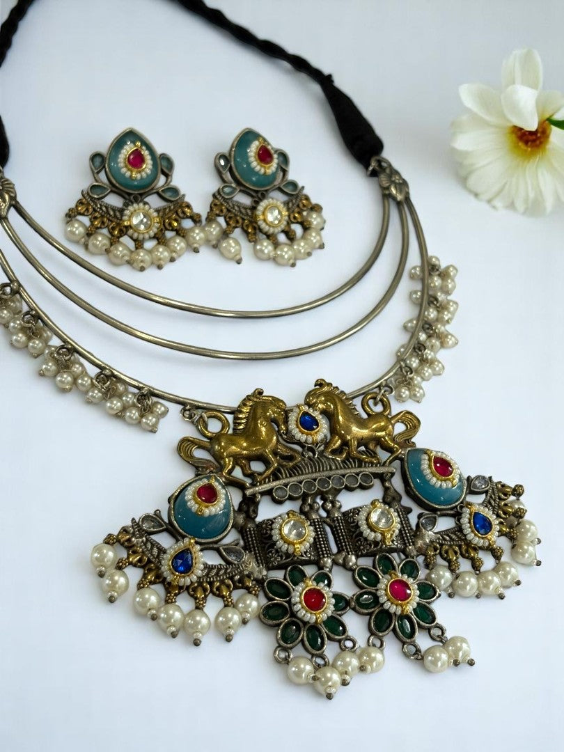 SKY BLUE HASLI BABITHRA GERMAN SILVER JEWELLERY SET