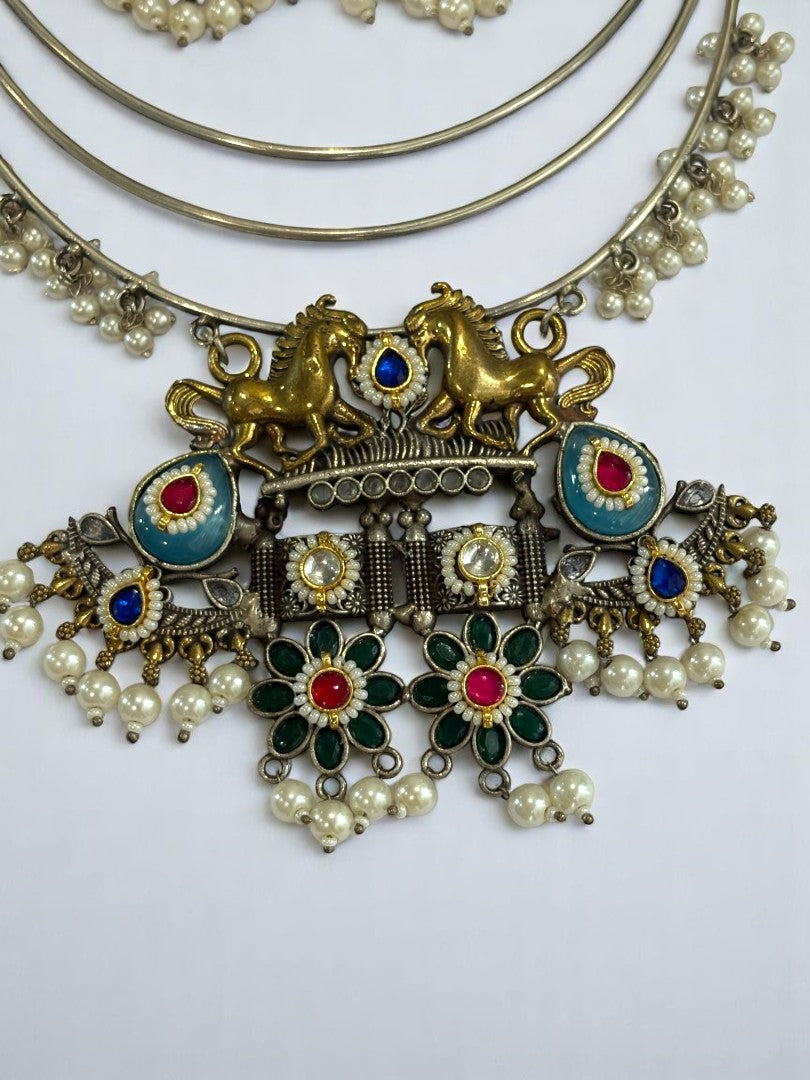 SKY BLUE HASLI BABITHRA GERMAN SILVER JEWELLERY SET