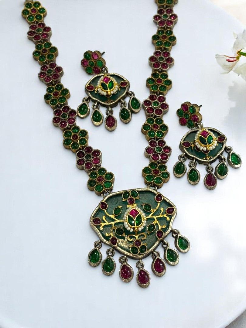 GREEN LENA GERMAN SILVER JEWELLERY SET