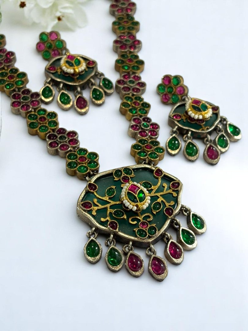 GREEN LENA GERMAN SILVER JEWELLERY SET