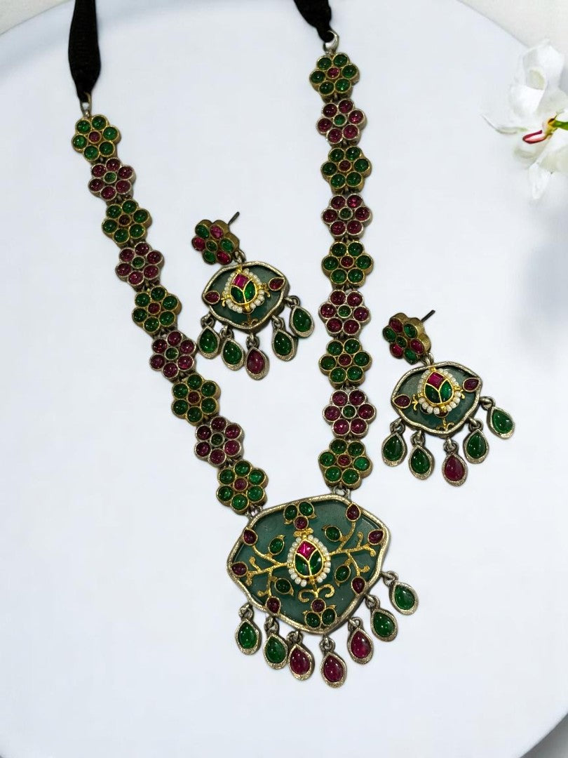 GREEN LENA GERMAN SILVER JEWELLERY SET