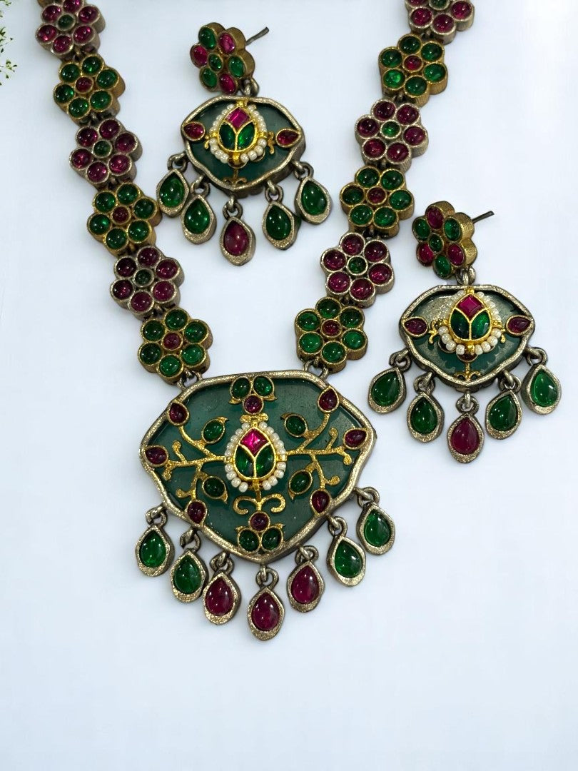 GREEN LENA GERMAN SILVER JEWELLERY SET