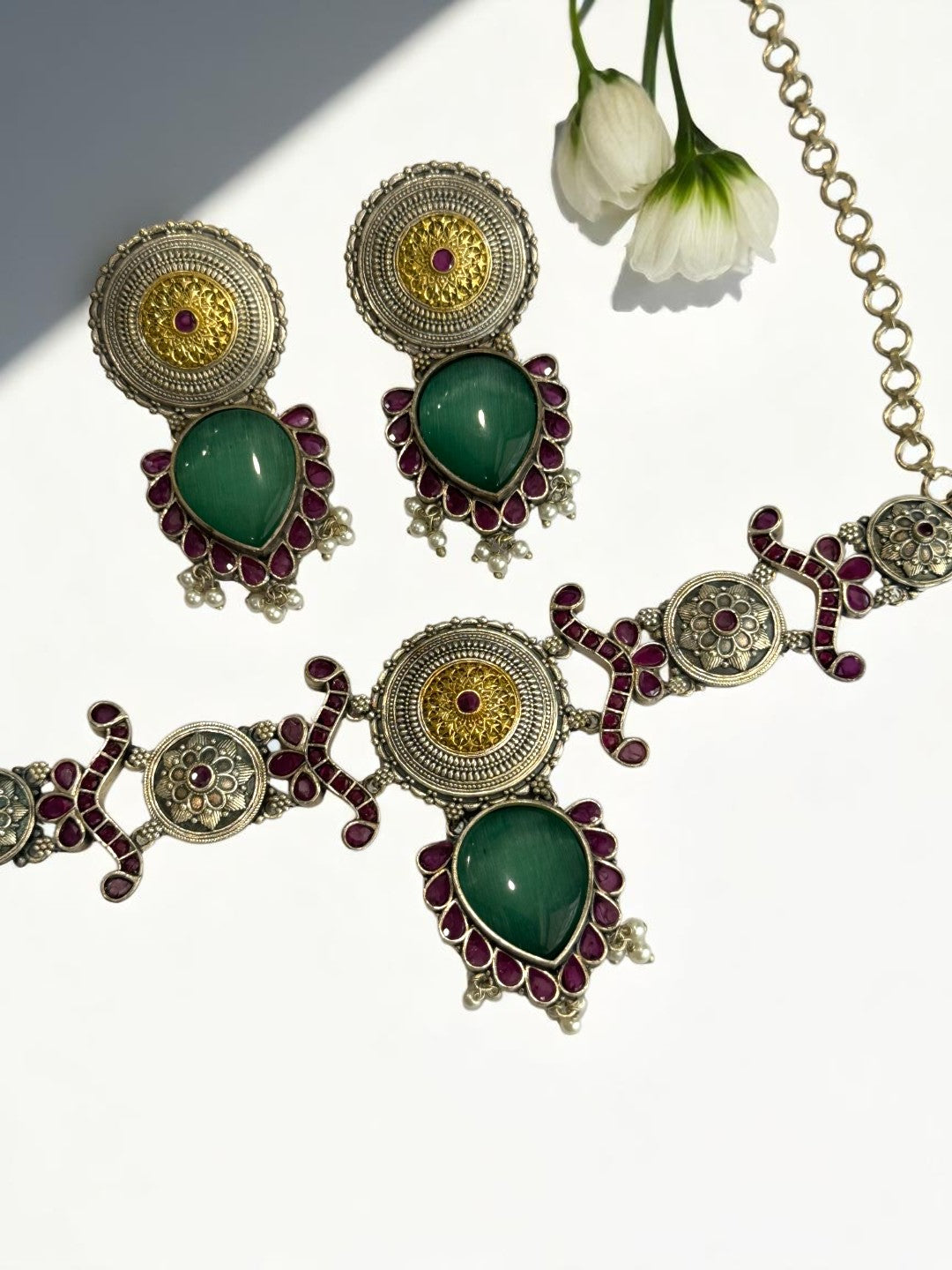 SEA GREEN NAYSA GERMAN SILVER JEWELLERY SET