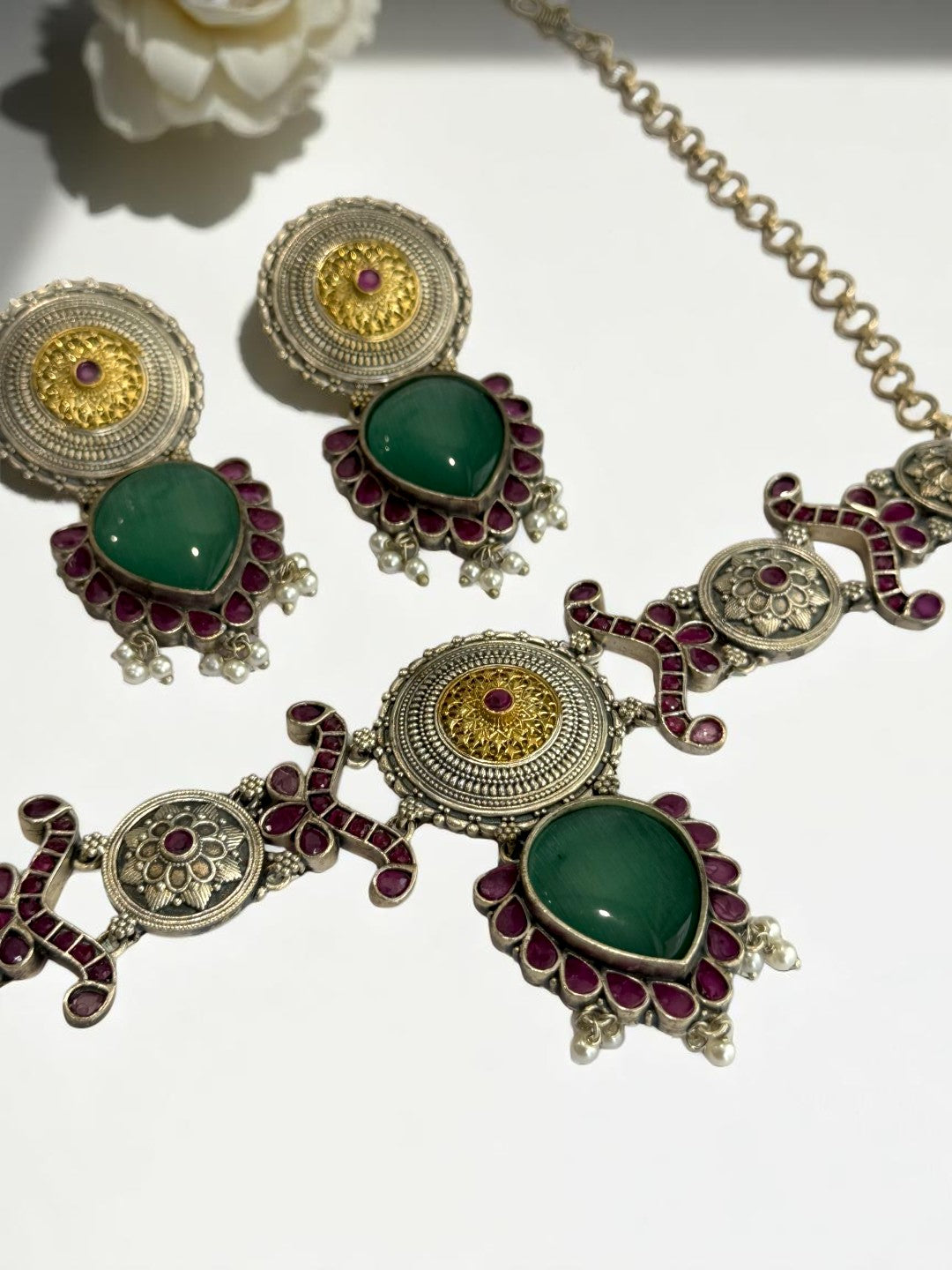 SEA GREEN NAYSA GERMAN SILVER JEWELLERY SET